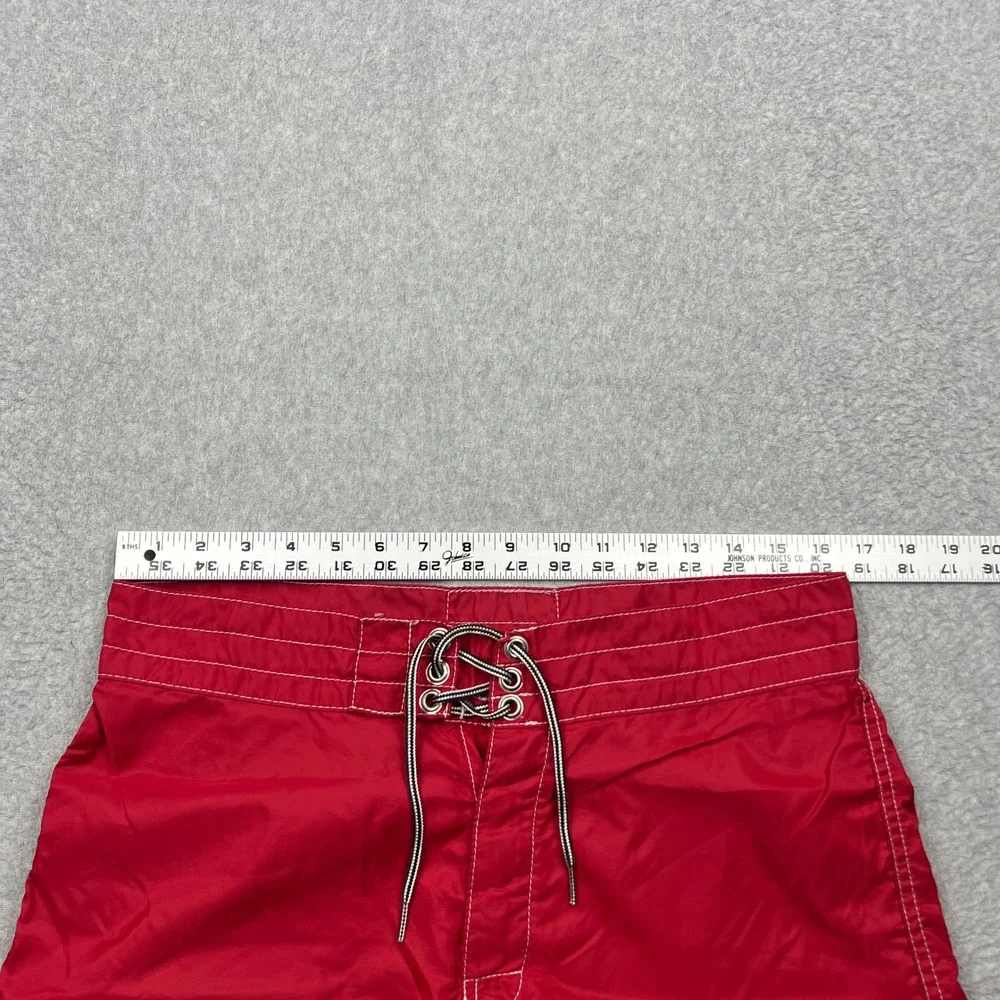 Birdwell Beach Britches Board Shorts Mens 32 Red Lace Up Swim Stitched USA Made